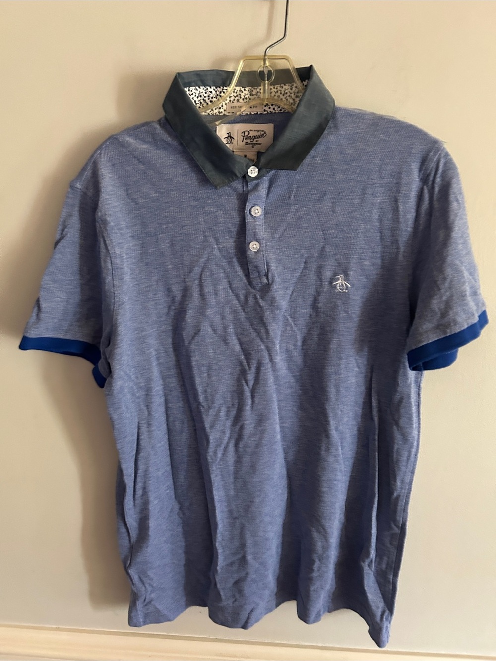 Original Penguin Heather Blue Polo with Dark Contrast Collar